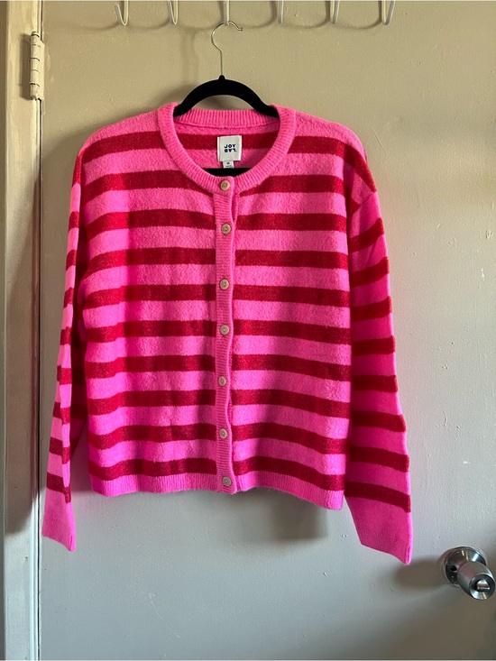 JoyLab Sweaters - JoyLab Pink and Red Striped Button-Up Cardigan